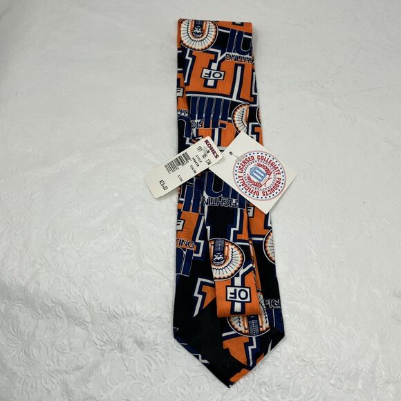 NWT University Of Illinois Fighting Illini Chief Silk Tie UIUC Orange Blue VTG - Picture 2 of 7